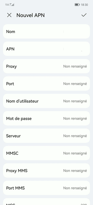 Paramètres APN SFR webphone sur Huawei nova Y91