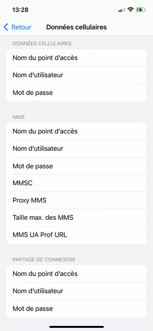 Paramètres APN CTEXCEL sur Apple iPhone 6s